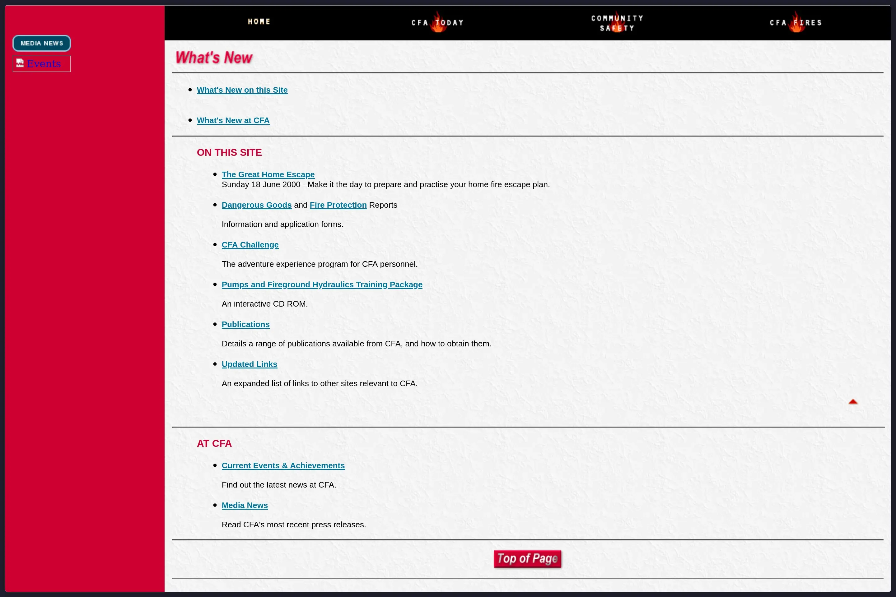 CFA website splash page (circa early 2000s), broken layout